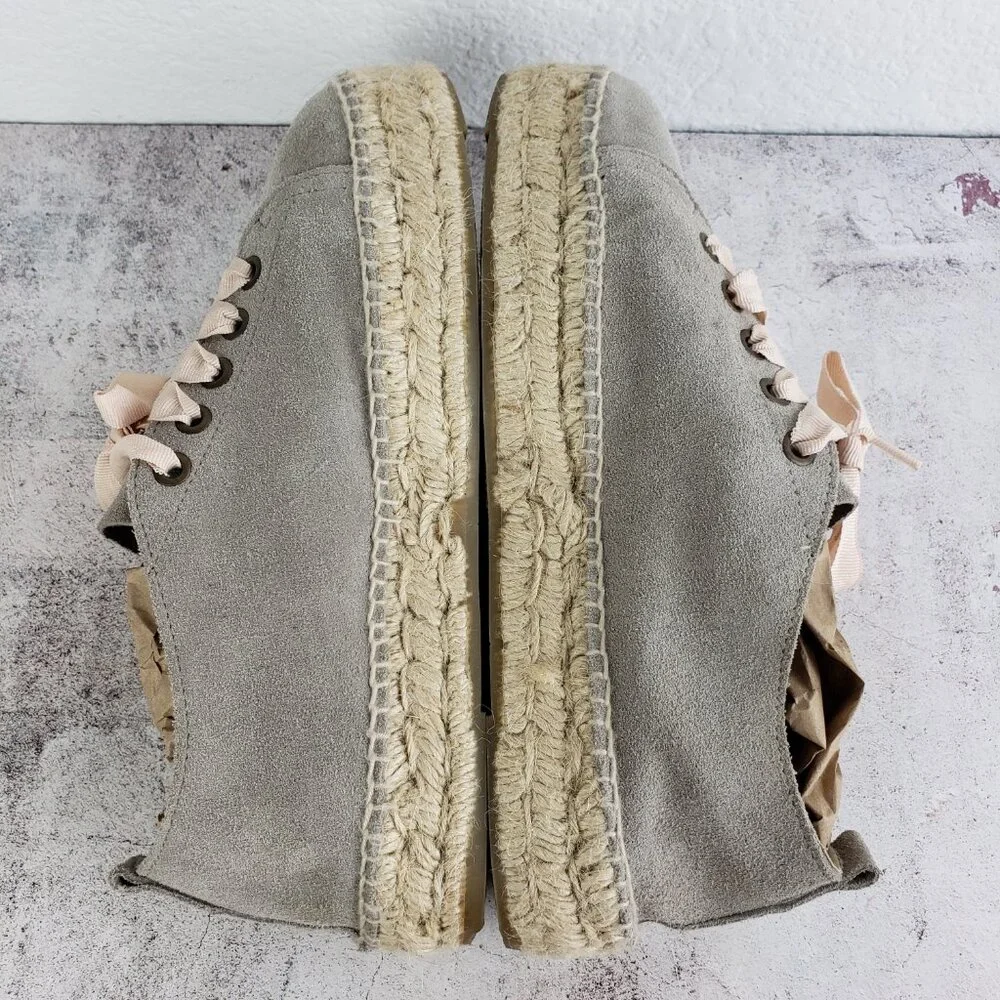 Manebi Hamptons Espadrille Sneaker Platform Jute Gray Suede Leather size 41